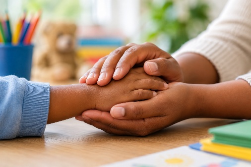 Volwassen handen ondersteunen een kinderhand